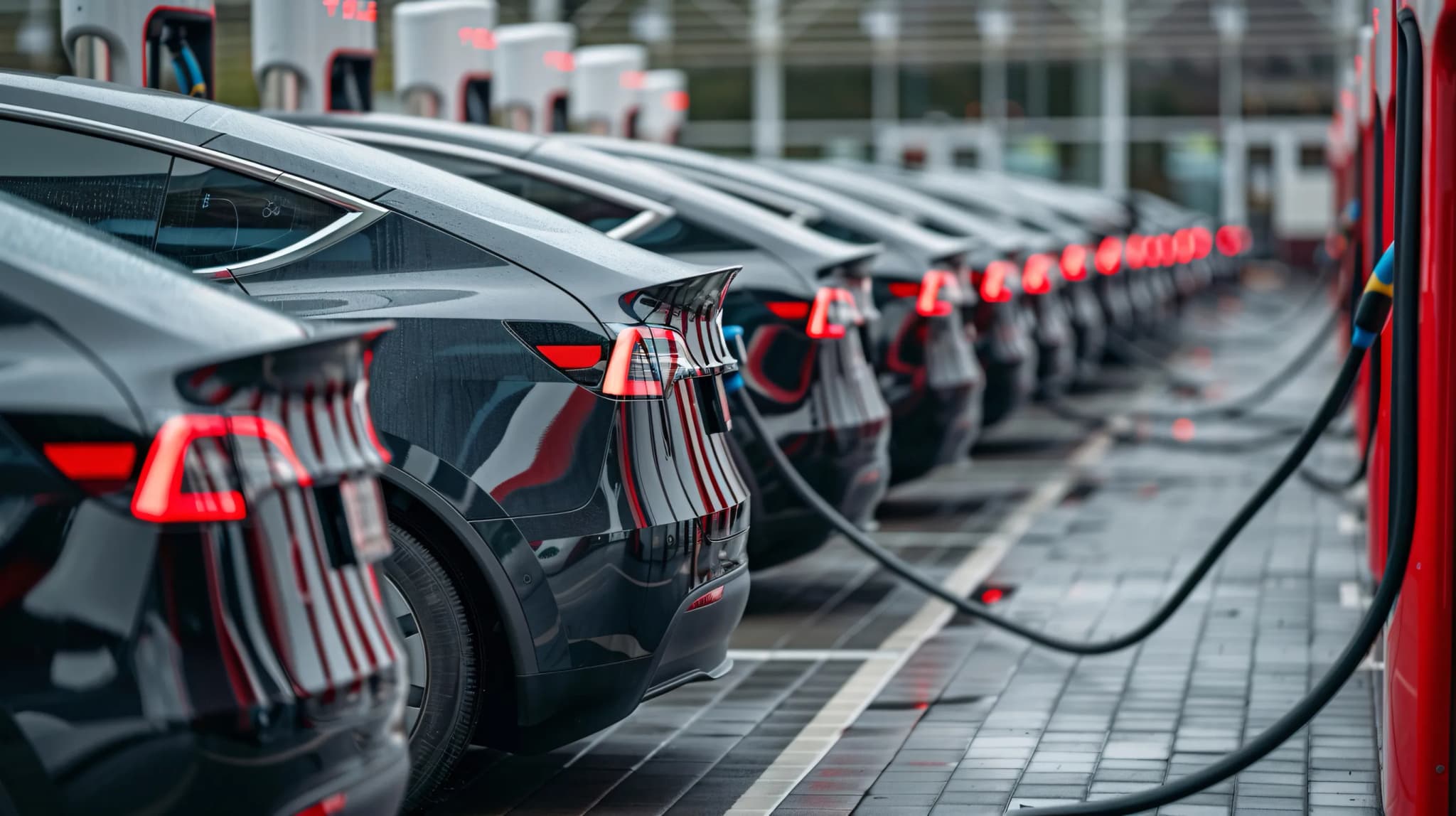 Tesla Model X's lined up in a row